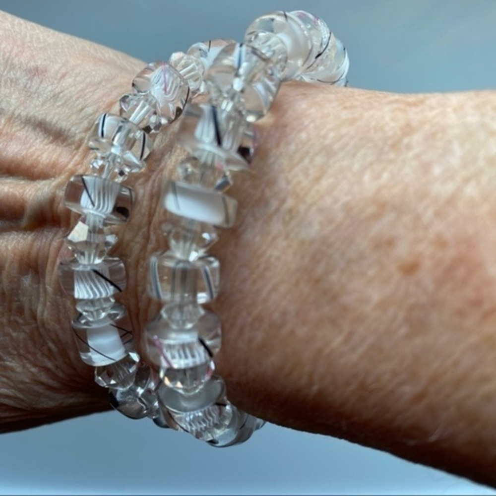 Artisan 925 Sterling Silver Diamond Crystal Glass Layered Handmade Bracelet NEW
